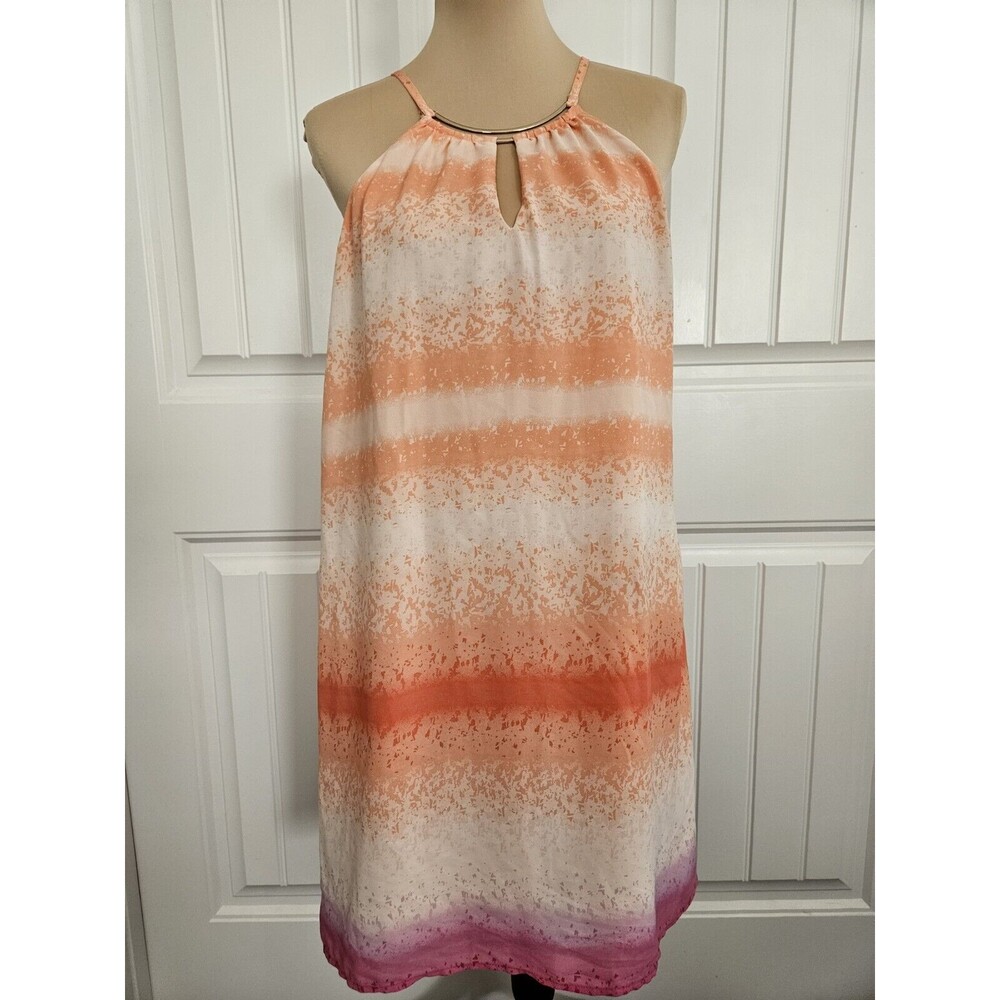 Luxology Dress Womens 6 Multicolor Shift Sleeveless Keyhole Neck Chiffon